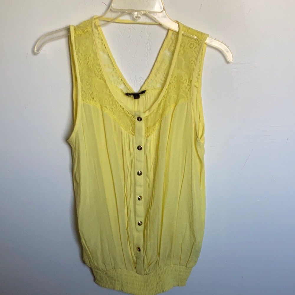 Vintage Pearl yellow lace sleeveless top size L